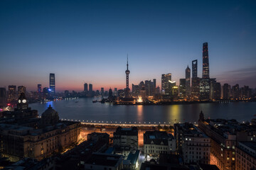 shanghai skyline panoramic view at dusk ,China	