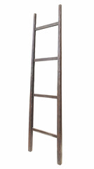 Wooden ladder, vertical isolated stepladder, detailed closeup, light rough wood close up