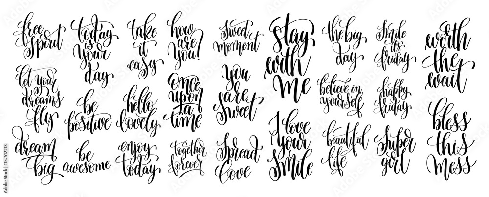 Wall mural set of 25 hand written lettering motivational quotes