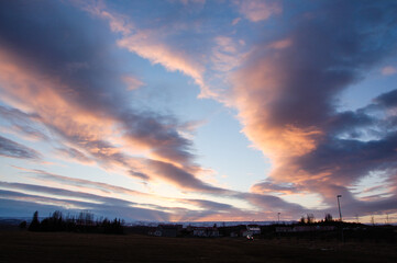 Fototapeta premium Twilight sunset, colorful cloud, dry land, Iceland