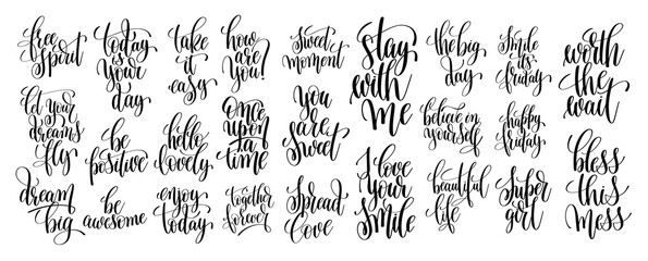 set of 25 hand written lettering motivational quotes