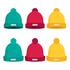 Winter hats set isolated flat vector