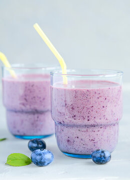 Fresh Cold Blueberry Smoothie in Glass