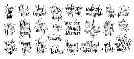 Fototapeta na wymiar set of 25 hand written lettering motivational quotes
