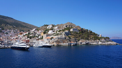 Naklejka na ściany i meble Photo of picturesque island of Hydra on a spring morning, Saronic Gulf, Greece