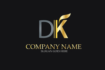 DK Letter Logo Design in Golden and Metal Color