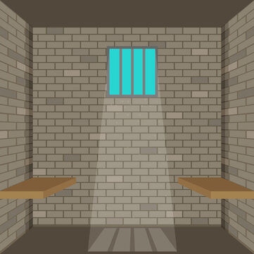 Scene with prison room. Flat illustration