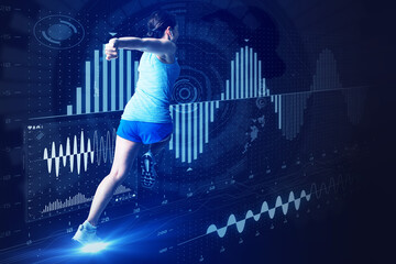 sports engineering concept. running woman and various vital information. 