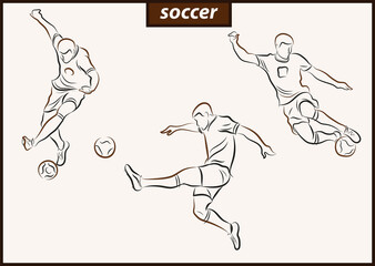 Set of a vector illustration shows a football player kicks the ball. Soccer