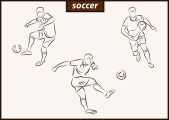 Set of a vector illustration shows a football player kicks the ball. Soccer