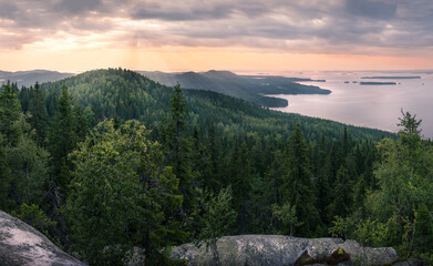 Scenic landscape with lake and sunset at evening in Koli, national park. - 157515270