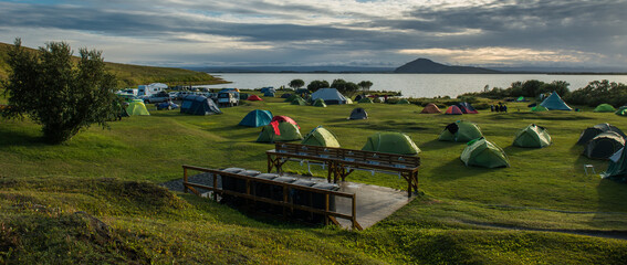 Fototapeta na wymiar Camping at Myvatn Lake, Iceland