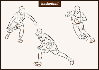 Set of a vector illustration shows a basketball player in the attack. Sport. Basketball