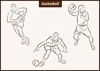 Set of a vector illustration shows a basketball player in the attack. Sport. Basketball