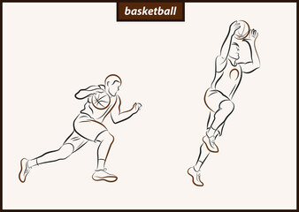Set of a vector illustration shows a basketball player in the attack. Sport. Basketball