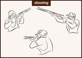 Set of a vector illustration shows a sportsman shoots a gun. Sport. Shooting