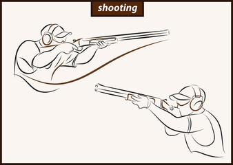 Set of a vector illustration shows a sportsman shoots a gun. Sport. Shooting