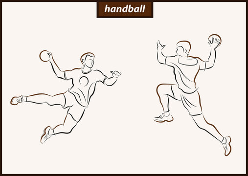 Set of a vector illustration shows a handball player in the attack. Sport. Handball