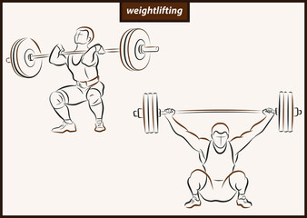 Set of a vector illustration shows a athlete raises the bar. Sport. Weightlifting