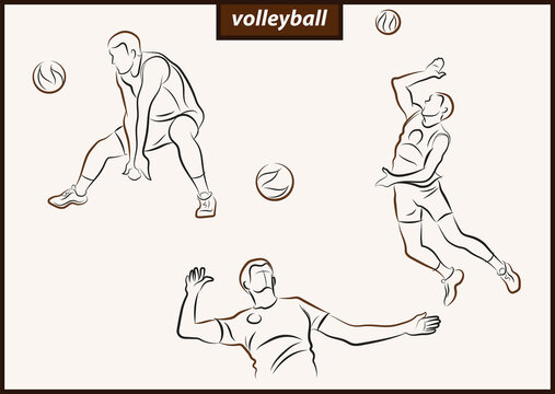Set of a vector illustration shows a volleyball player returns the ball. Sport. Volleyball
