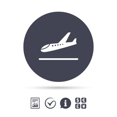 Plane landing icon. Airplane transport symbol.