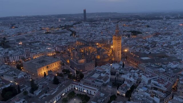 Seville City Aerial View at Night