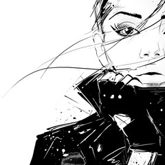 Fashion girl in sketch-style. © Yevhen