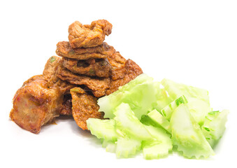 Fried fish patty on white background.