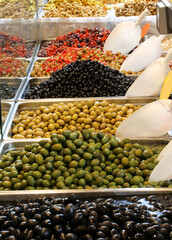 many olives for sale in the mediterranean market