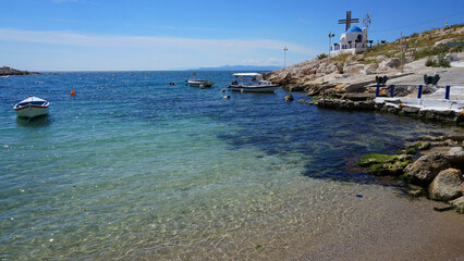 Photo of small picturesque port with chappel of Agios Nikolaos, Peiraeus, Attica, Greece