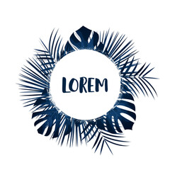 Palm leaves background. Vector exotic card template with tropical leaves.