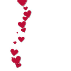 Cutout red paper hearts. Left wave on white background. Vector illustration.