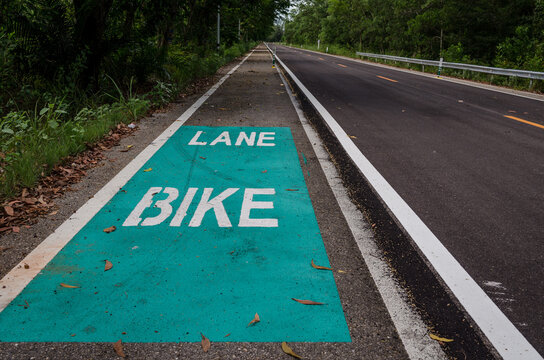 Bicycle road sign on asphalt in Thailand.