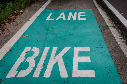 Bicycle road sign on asphalt in Thailand.