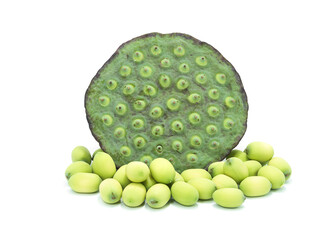 Lotus seed on white background.