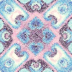 Seamless background pattern. Decorative symmetric mosaic pattern.