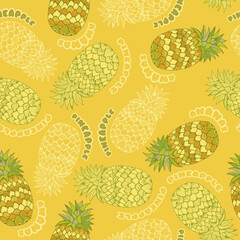 Pineapple seamless pattern. Hand drawn. Doodle style. Vector illustration.