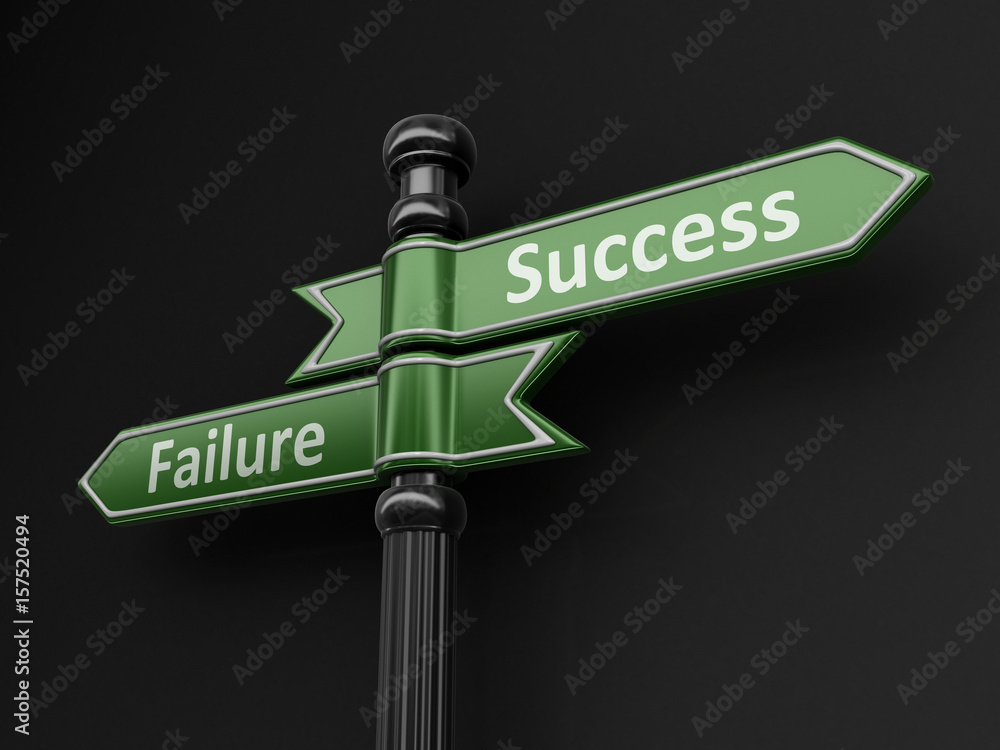 Poster failure and success pointers on signpost. image with clipping path