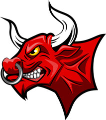 Red bull mascot face. Vector illustration