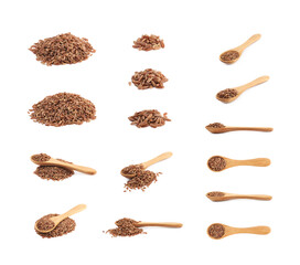 Wooden spoon of brown rice