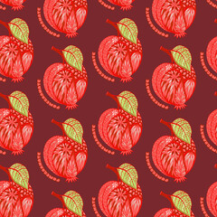 Pomegranate seamless pattern. Hand drawn. Doodle style. Vector illustration.