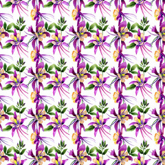 Wildflower orchid flower pattern in a watercolor style isolated.