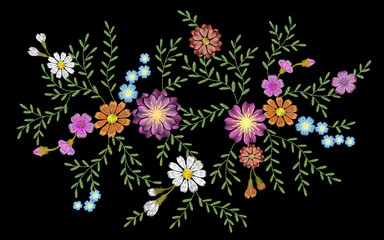 Embroidery flower daisy gerbera herb sticker patch fashion print textile vector illustration