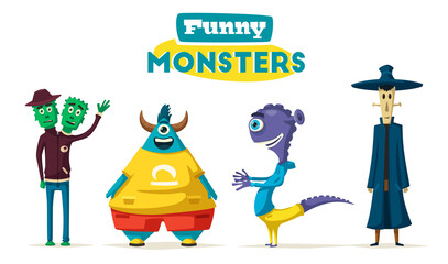Funny monsters. Cartoon vector illustration.