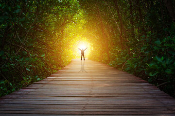 Concept the end of the tunnel there is light ,victory - obrazy, fototapety, plakaty