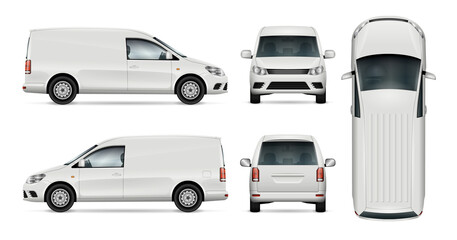 Car vector template for car branding and advertising. Isolated mini van set on white background. All layers and groups well organized for easy editing and recolor. View from side, front, back, top.