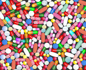 Fototapeta na wymiar illustration of medical background with pills and capsules pills