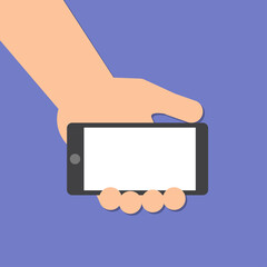 hand holds a smart phone in horizontal position
