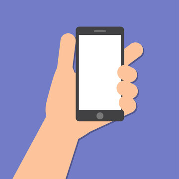 hand holds a smart phone in the vertical position.