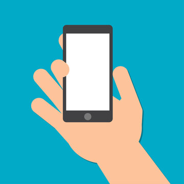 hand holds a smart phone in the vertical position.